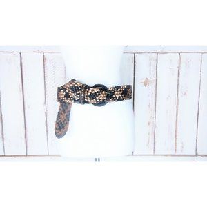 90s vintage wide black metallic gold bronze braided leather belt